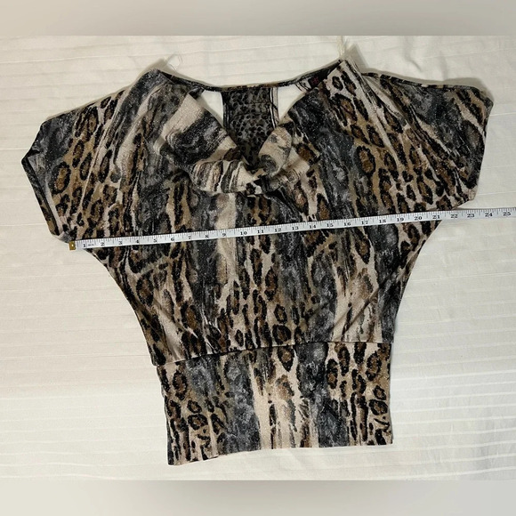 Heart Soul Leopard Printed Sequin Cowl-neck Top Short Sleeve Sweater Small. NWT - Picture 9 of 12